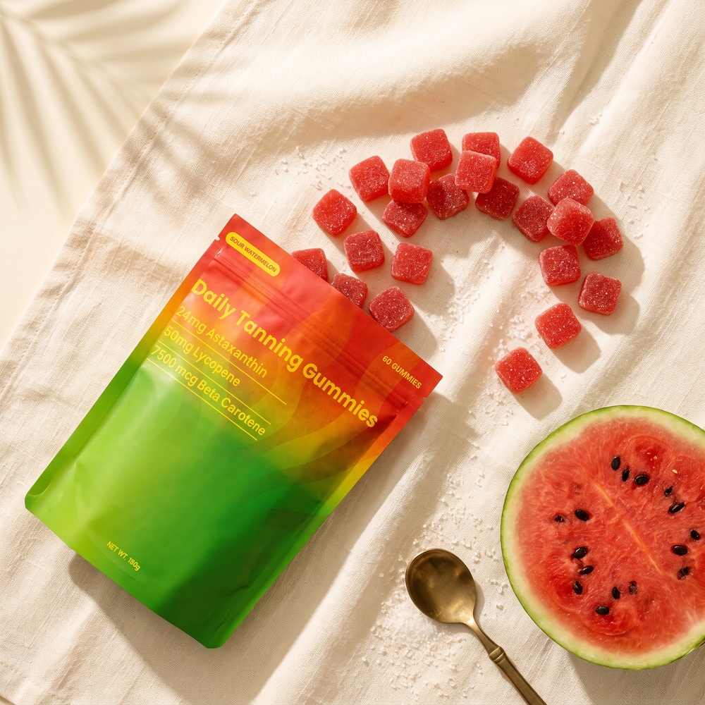 Sour watermelon gummies flat lay